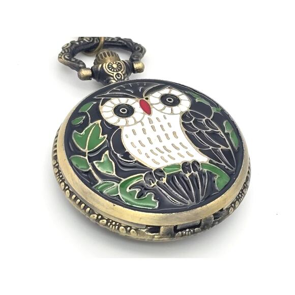 Enamel Owl Pocket Watch – Unique Wildlife Accessory, Personalizable Vintage Look - Picture 9 of 12